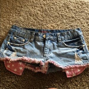 USA flag short blue jeans